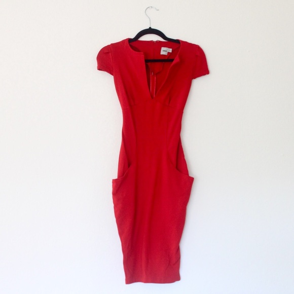 ASOS ❤️ FITTED RED DRESS W/ POCKETS - Picture 3 of 6